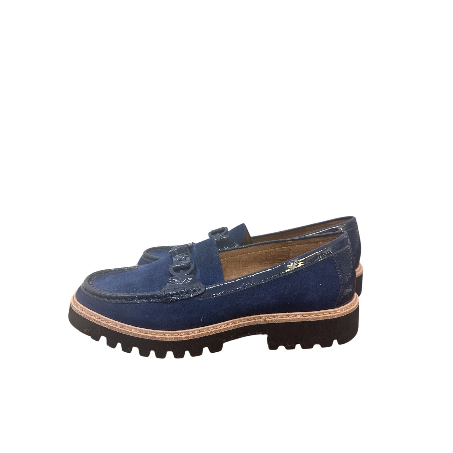 Donald J. Pliner Navy Blue Suede Loafers w/Lug Sole & Decorative Chain Detail