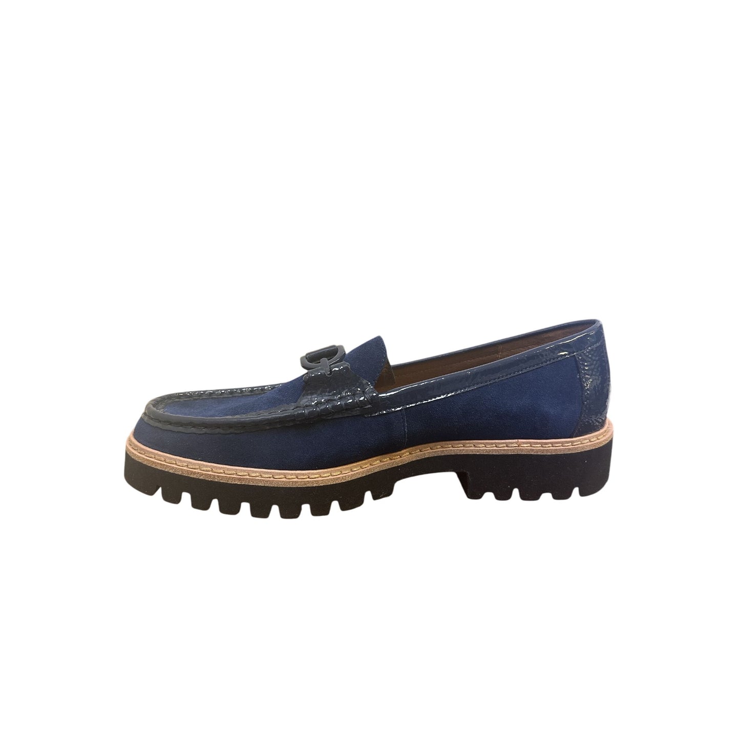 Donald J. Pliner Navy Blue Suede Loafers w/Lug Sole & Decorative Chain Detail