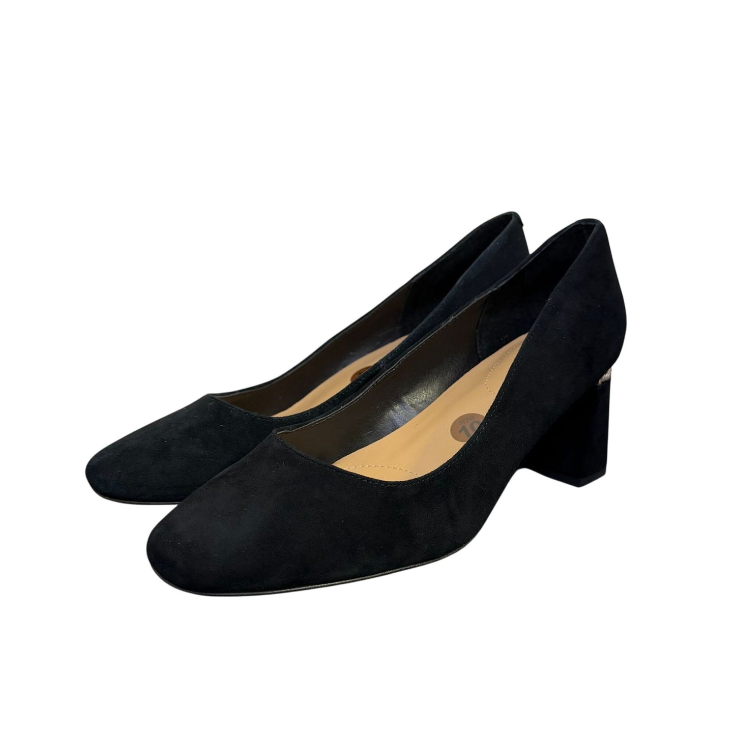 Chico's Black Suede Pearl Accent Block Heel Pumps Size 10