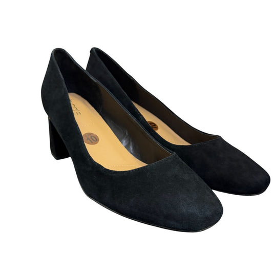 Chico's Black Suede Pearl Accent Block Heel Pumps Size 10