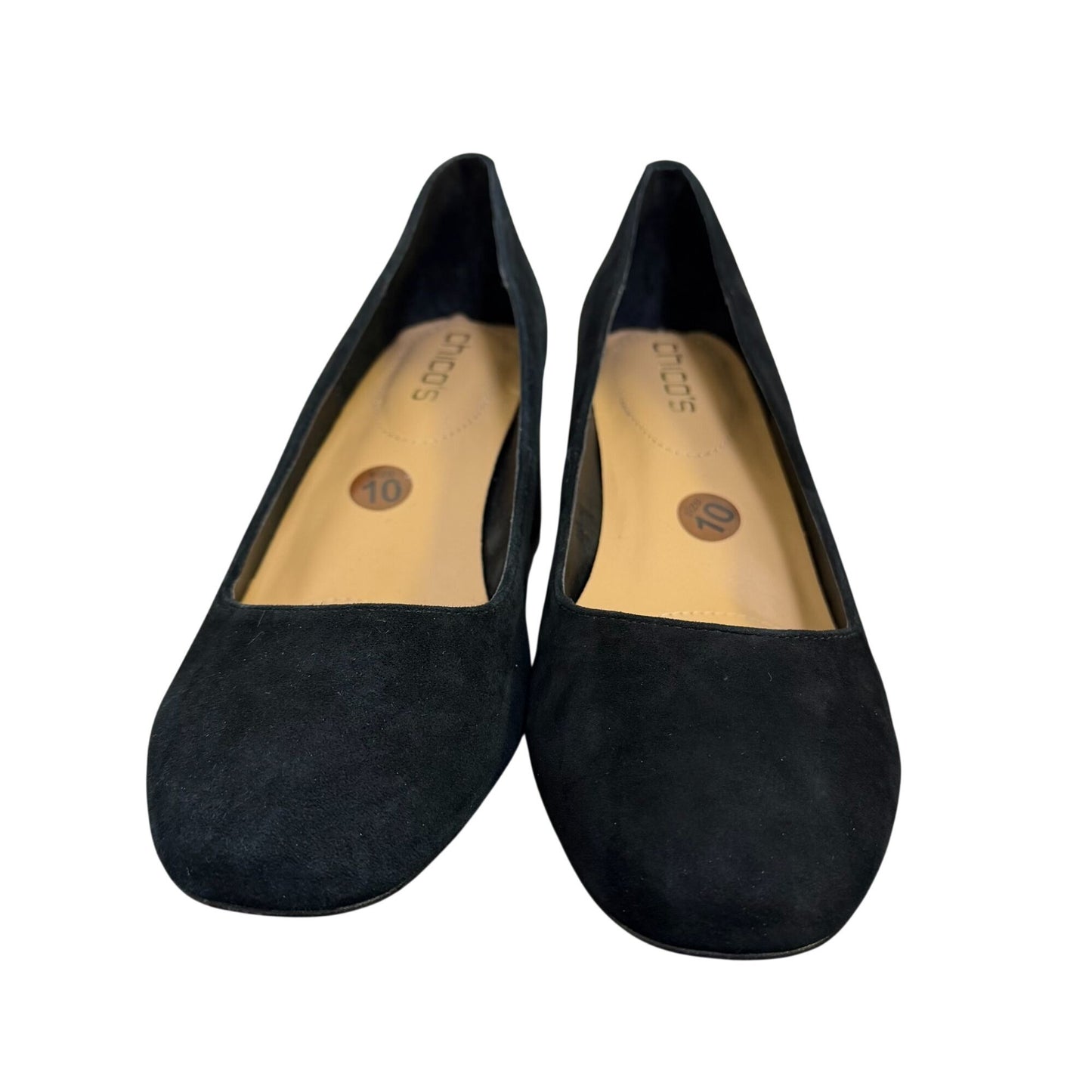 Chico's Black Suede Pearl Accent Block Heel Pumps Size 10