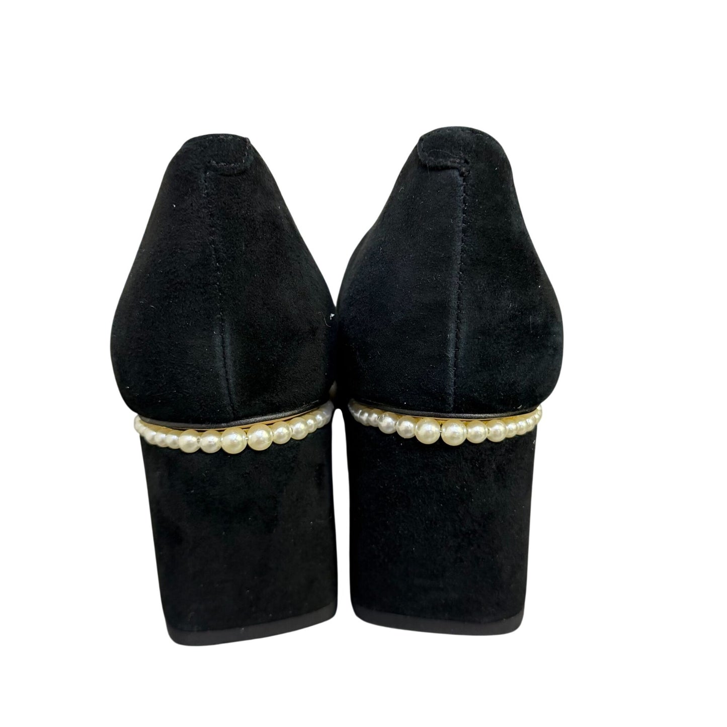 Chico's Black Suede Pearl Accent Block Heel Pumps Size 10
