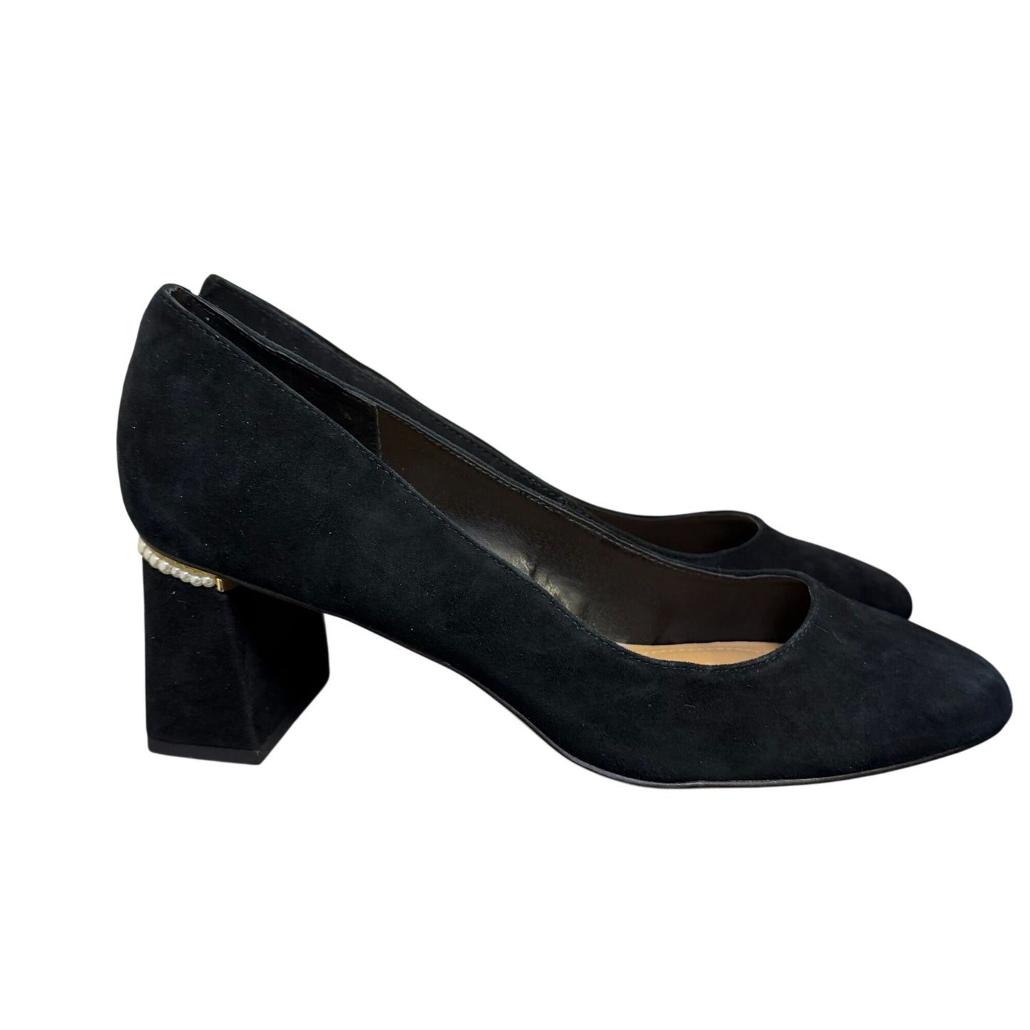 Chico's Black Suede Pearl Accent Block Heel Pumps Size 10