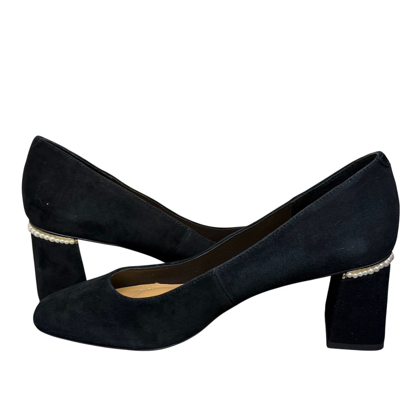 Chico's Black Suede Pearl Accent Block Heel Pumps Size 10