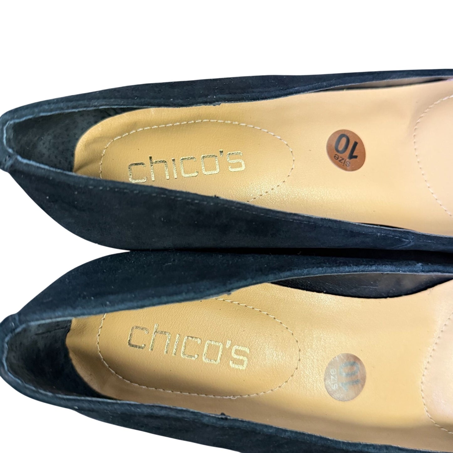 Chico's Black Suede Pearl Accent Block Heel Pumps Size 10