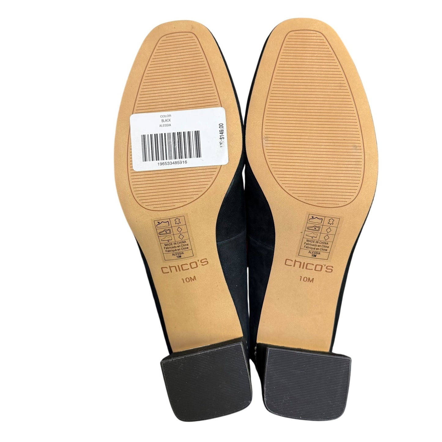 Chico's Black Suede Pearl Accent Block Heel Pumps Size 10