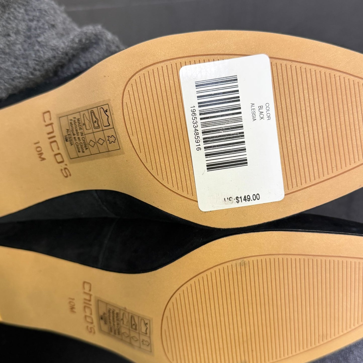 Chico's Black Suede Pearl Accent Block Heel Pumps Size 10