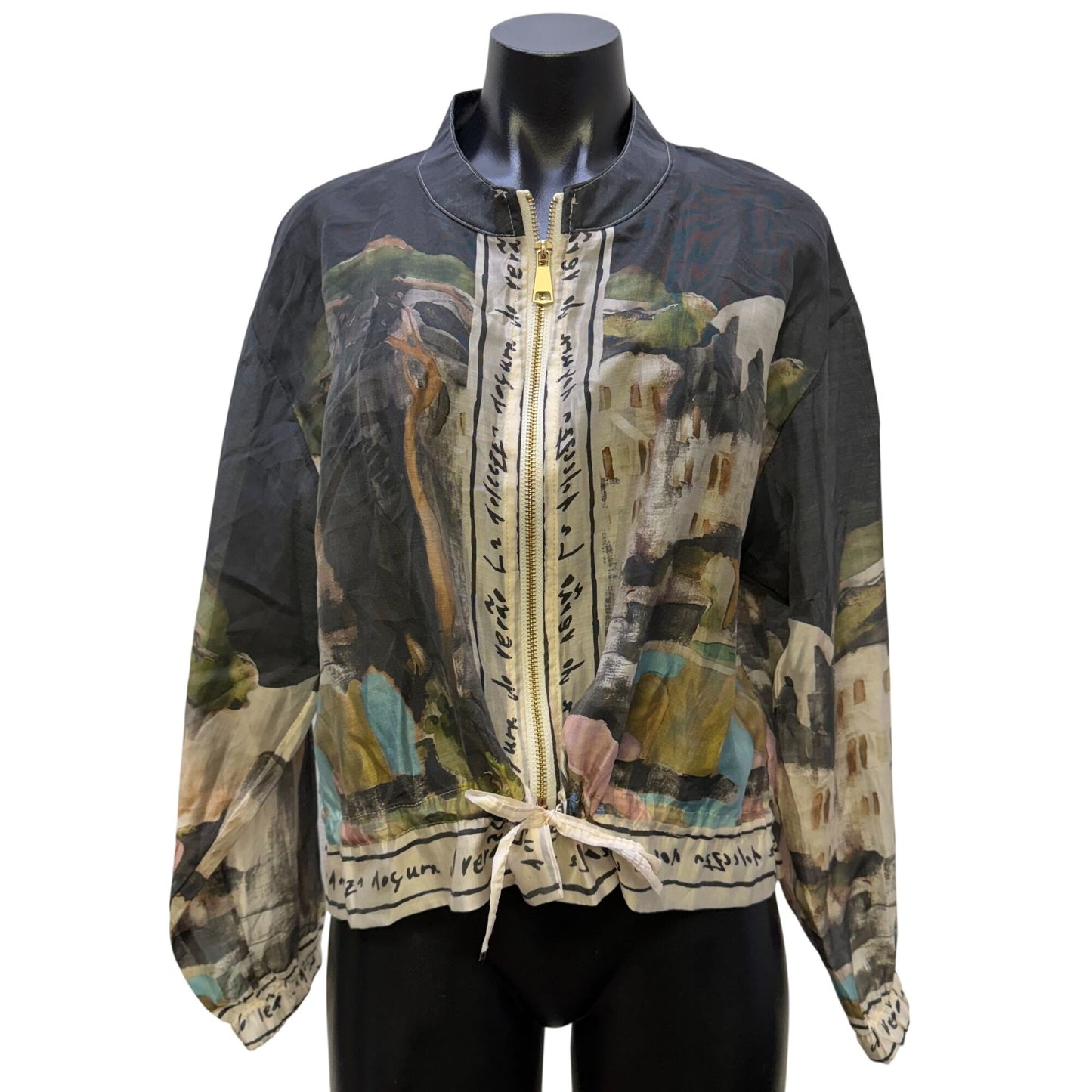 Take Me To Italy Silk Viscose Print Jacket Green Tan L