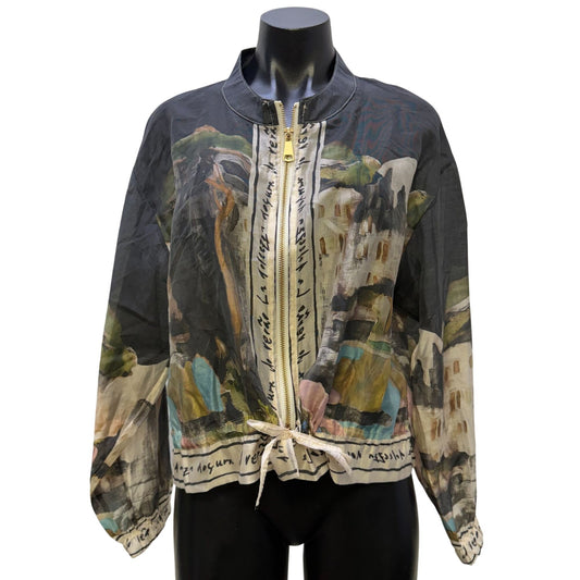 Take Me To Italy Silk Viscose Print Jacket Green Tan L