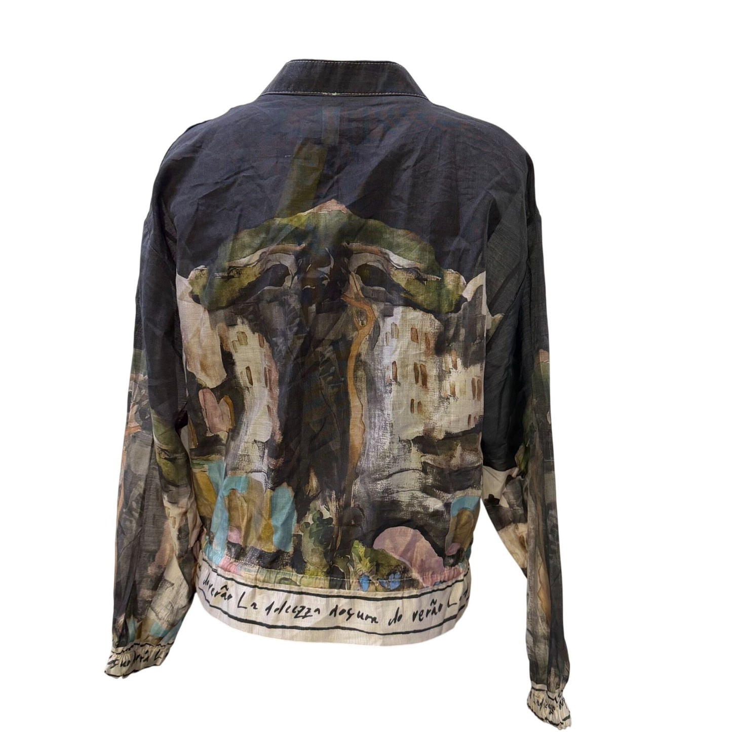 Take Me To Italy Silk Viscose Print Jacket Green Tan L