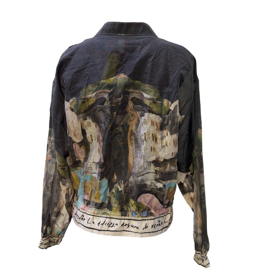 Take Me To Italy Silk Viscose Print Jacket Green Tan L