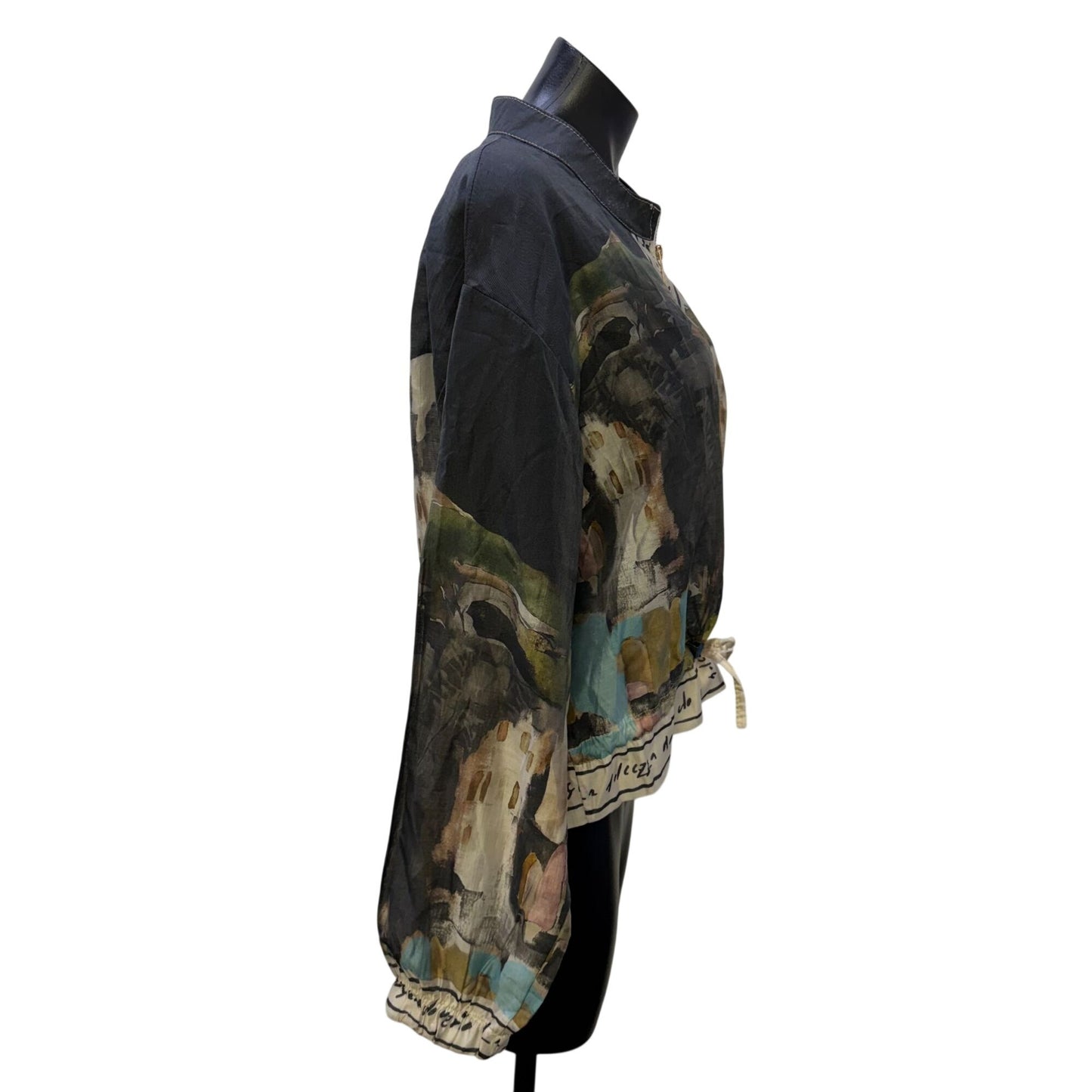 Take Me To Italy Silk Viscose Print Jacket Green Tan L