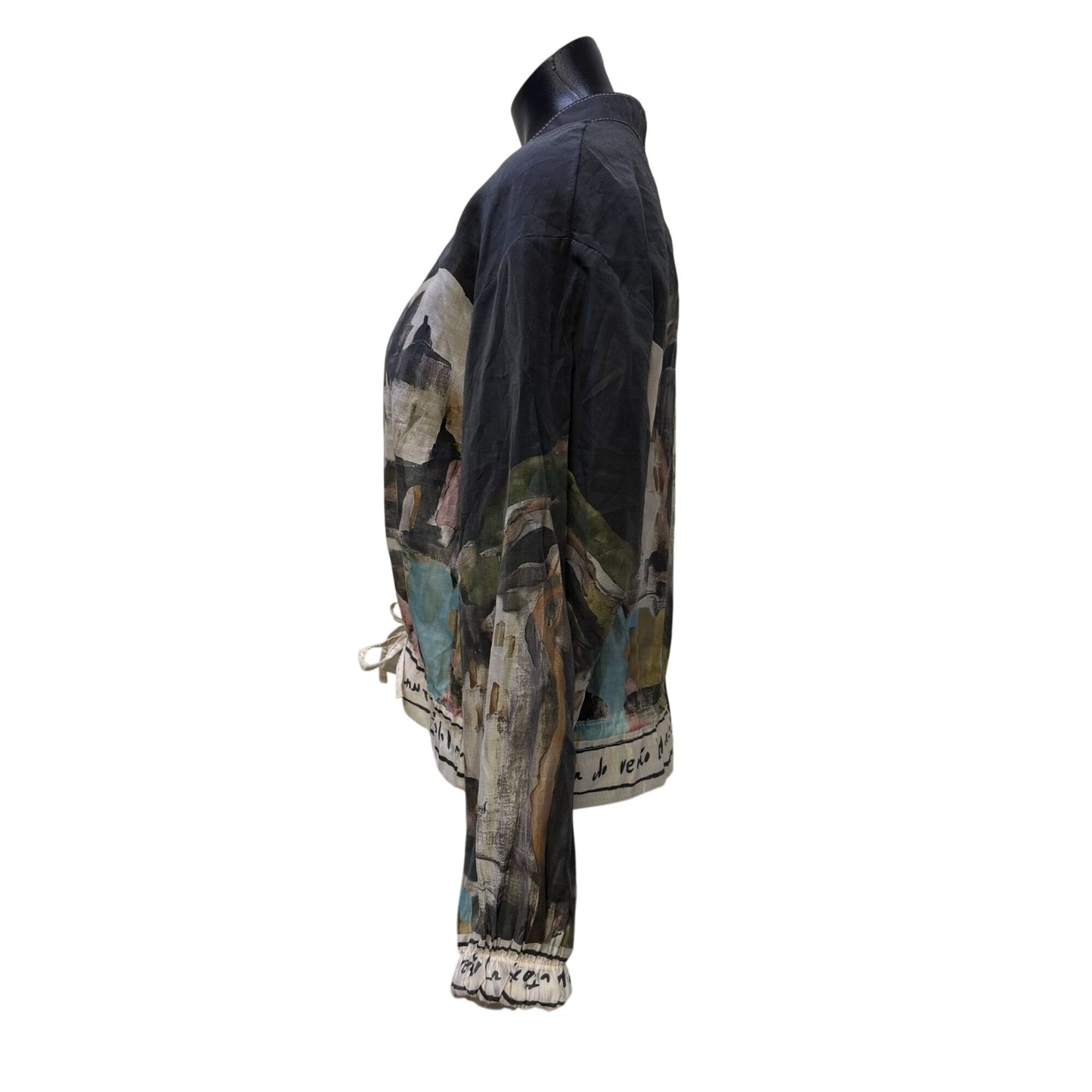 Take Me To Italy Silk Viscose Print Jacket Green Tan L