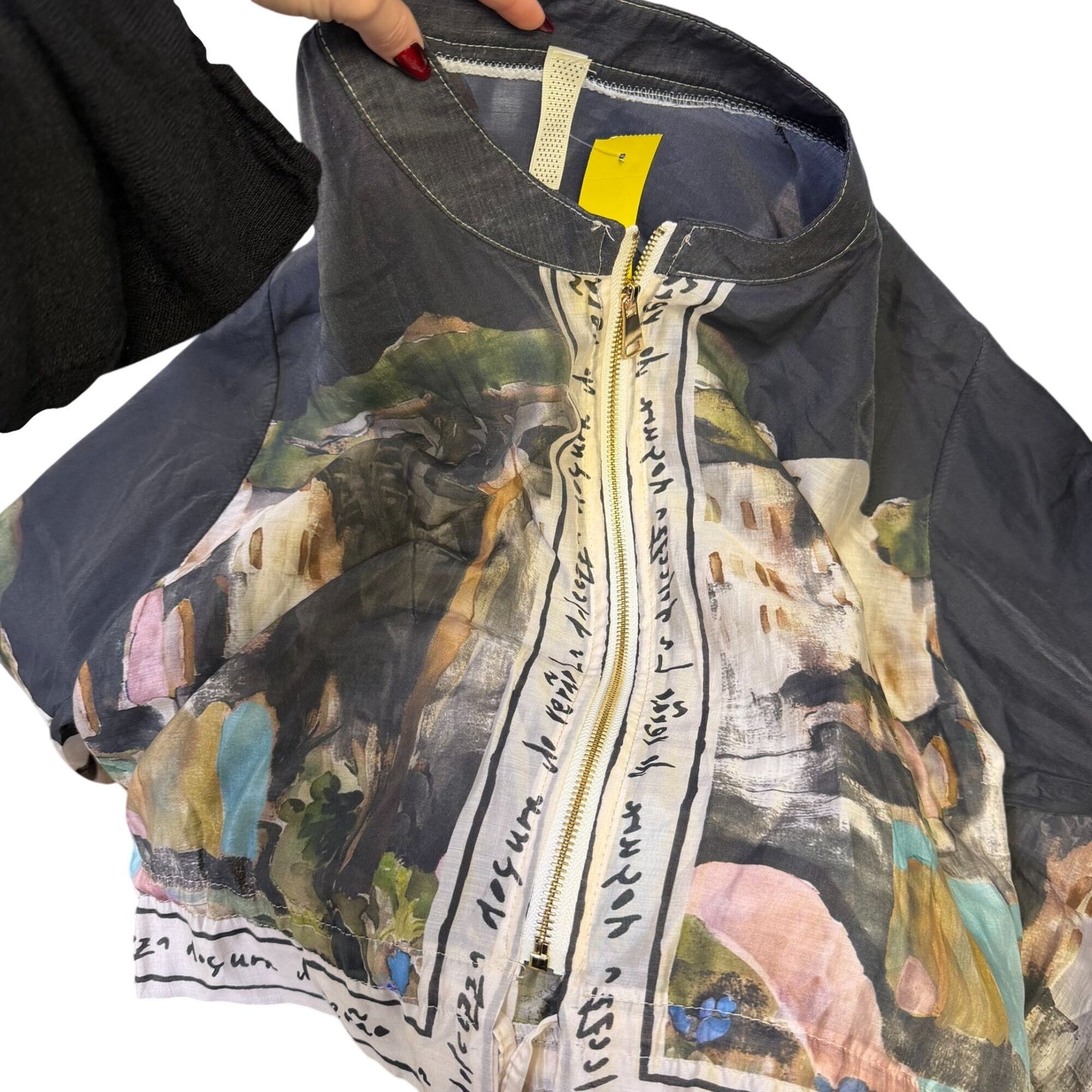 Take Me To Italy Silk Viscose Print Jacket Green Tan L