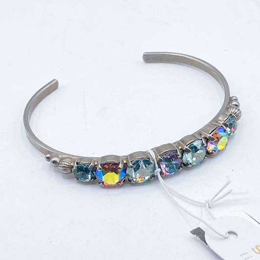 NWT Sorrelli Silver-Tone Cuff Bracelet With Multi-Color Crystal Accents