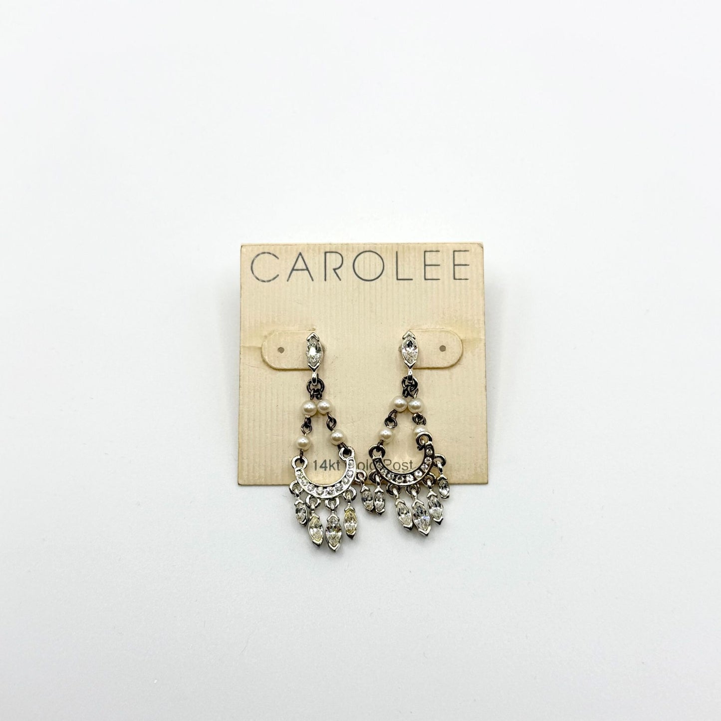 Carolee Silver-Tone Chandelier Earrings With Faux Pearls & Rhinestones 14K Gold Posts