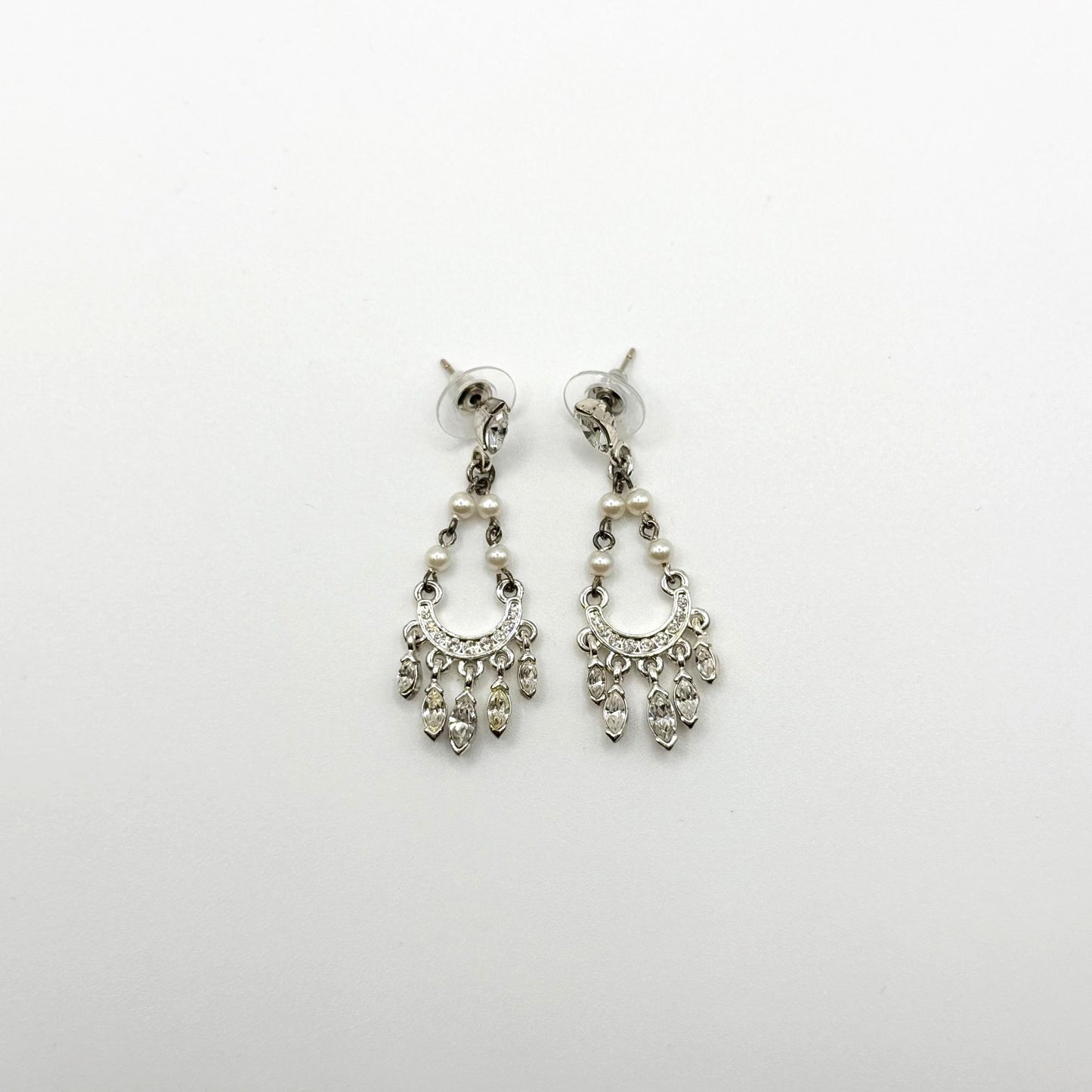 Carolee Silver-Tone Chandelier Earrings With Faux Pearls & Rhinestones 14K Gold Posts