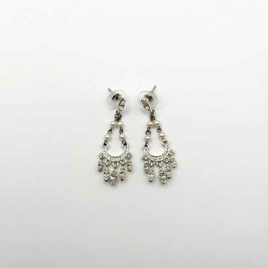 Carolee Silver-Tone Chandelier Earrings With Faux Pearls & Rhinestones 14K Gold Posts