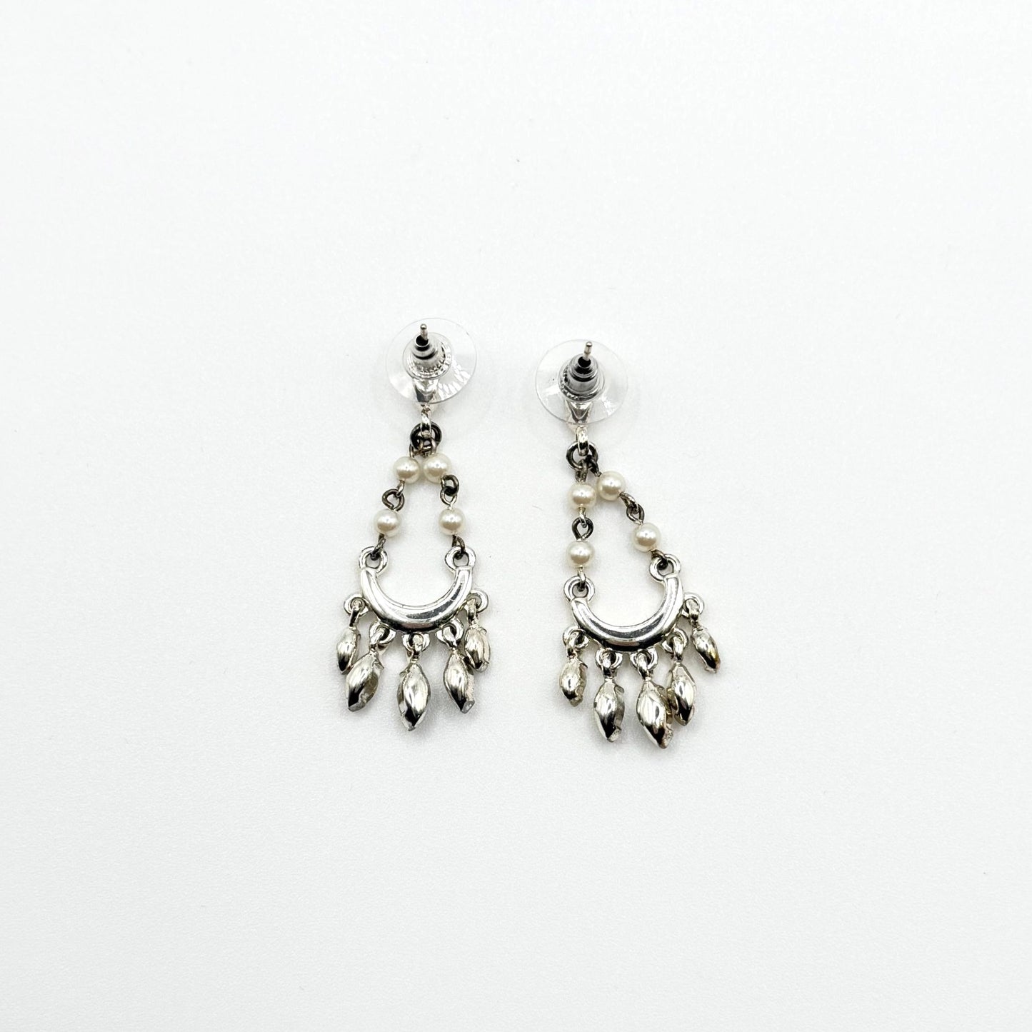 Carolee Silver-Tone Chandelier Earrings With Faux Pearls & Rhinestones 14K Gold Posts