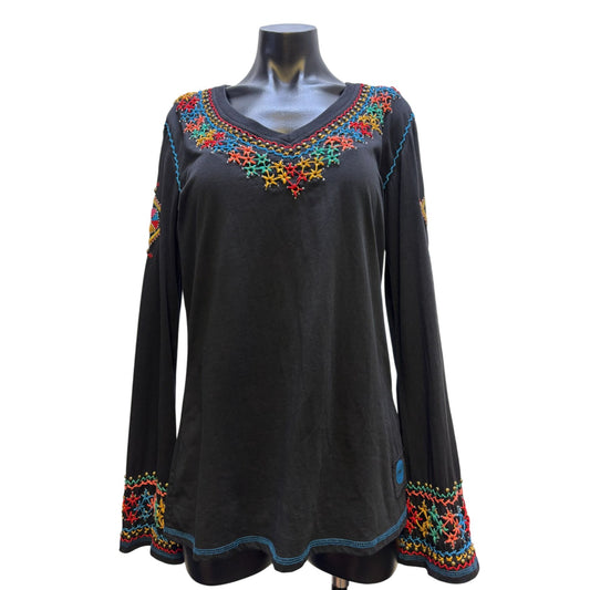 Double D Ranch Blouse Black With Vibrant Multicolor Accents XL