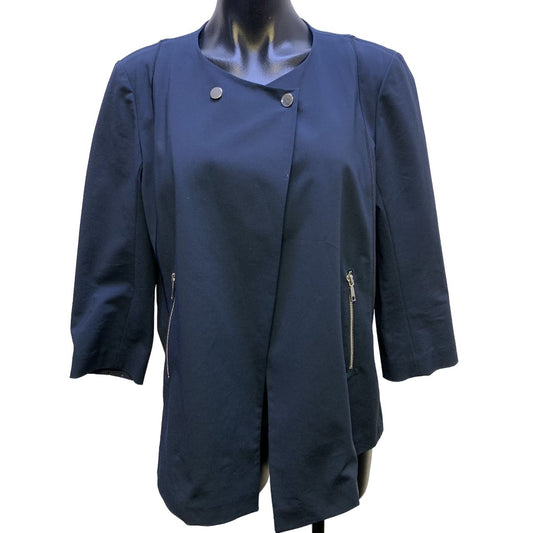 Lafayette 148 Navy Stretch Cotton Jacket Blazer Pockets Size 12