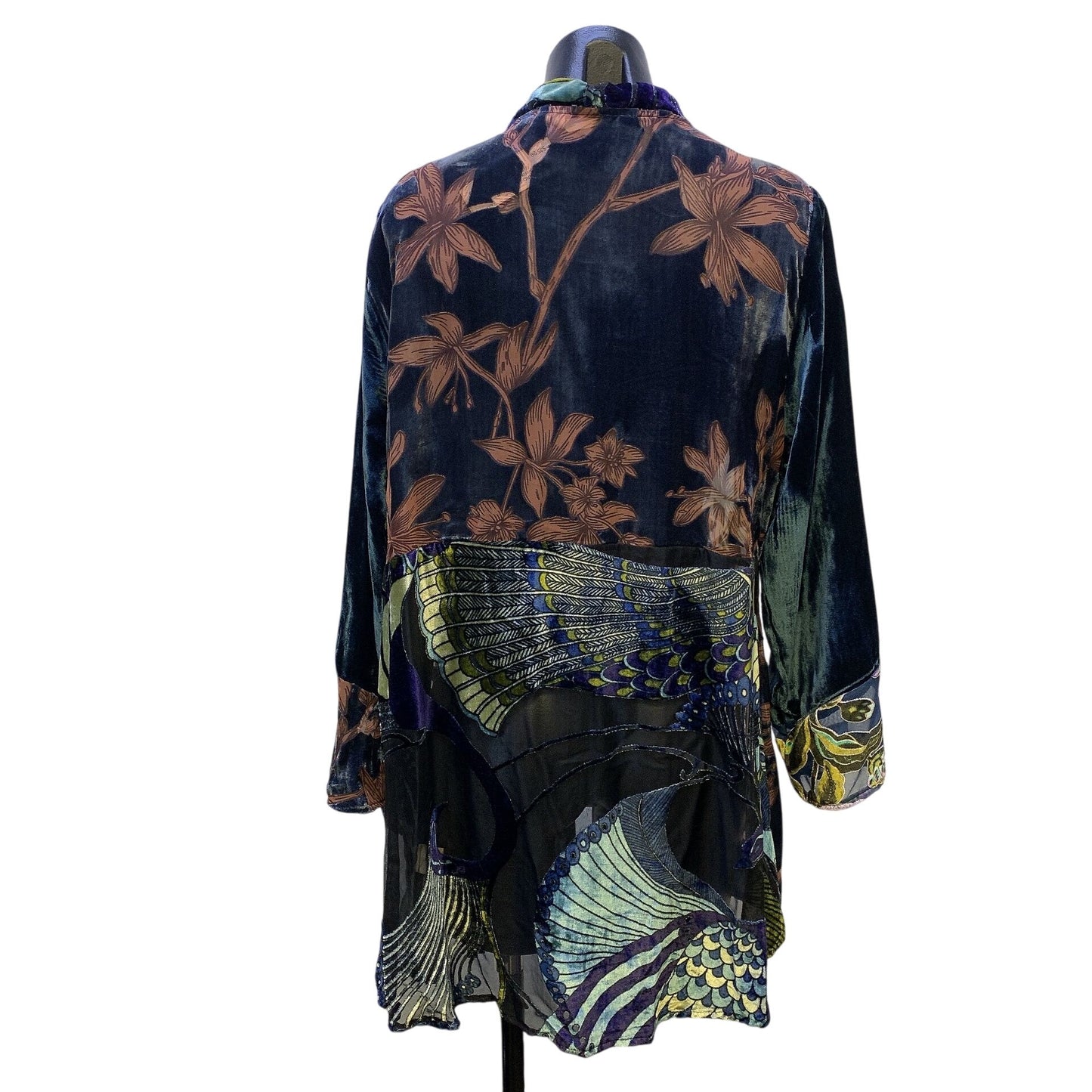 Soft Surroundings Teal w/Multicolor Print Velvet Kimono Jacket Large