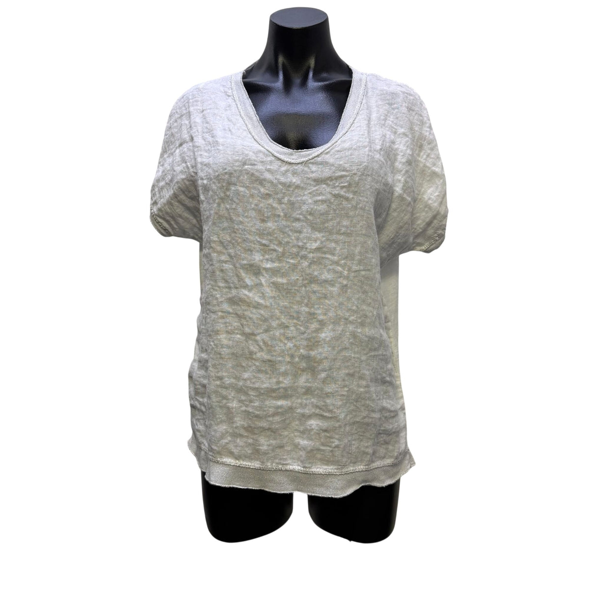 Tempo Paris White Linen Short-Sleeve Blouse Size S