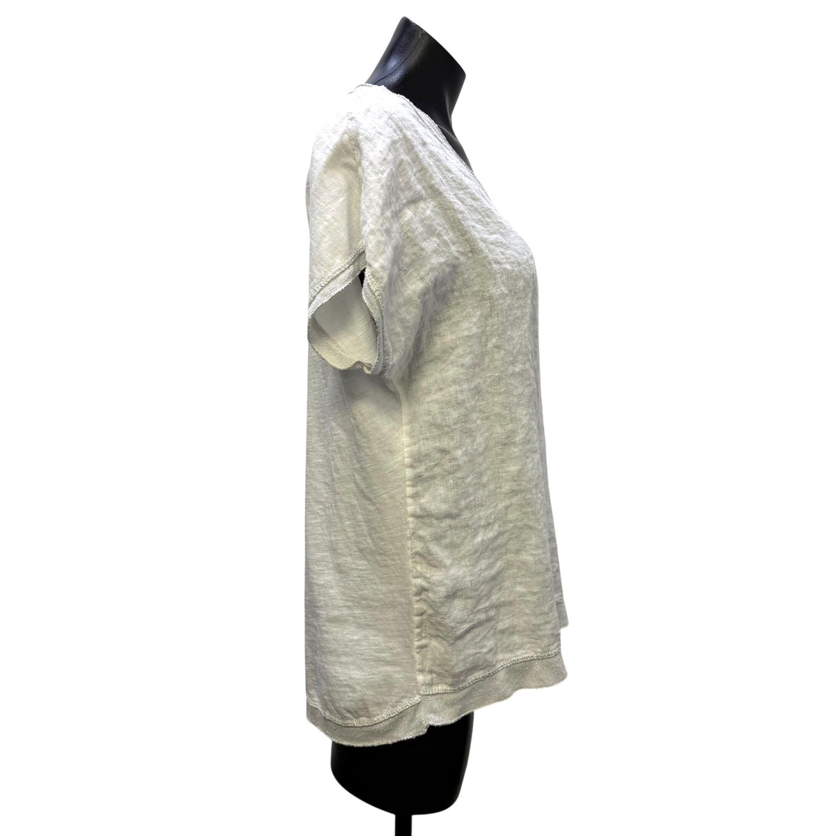 Tempo Paris White Linen Short-Sleeve Blouse Size S