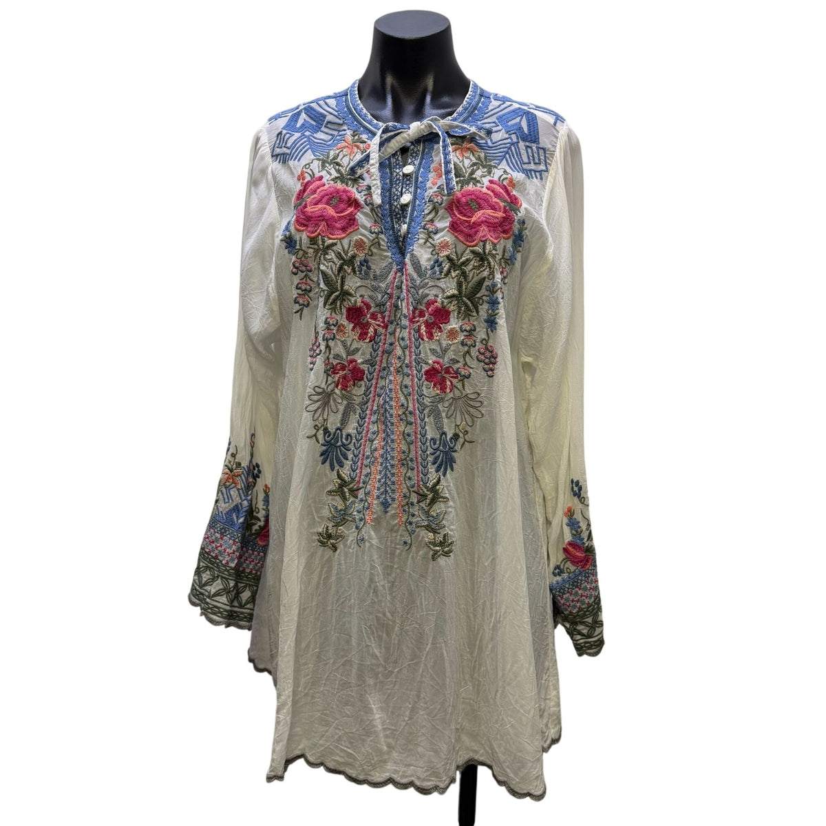 Johnny Was White Floral Embroidered Blouse 1X