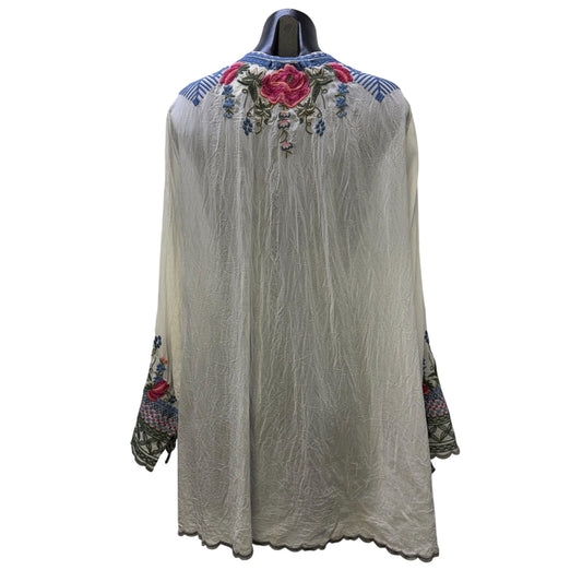 Johnny Was White Floral Embroidered Blouse 1X