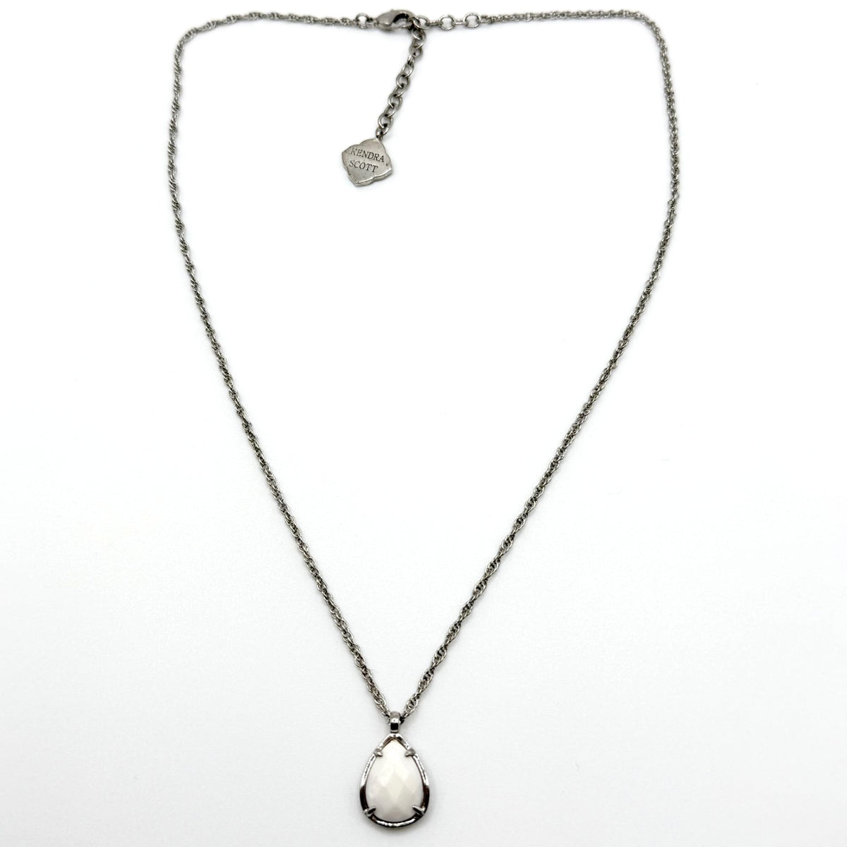 Kendra Scott White Tear Drop Pendant Silver-Tone Necklace