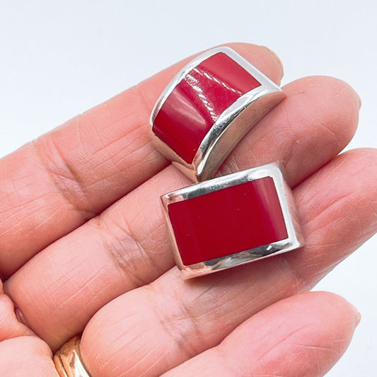 Sterling Silver Earrings With Red Enamel