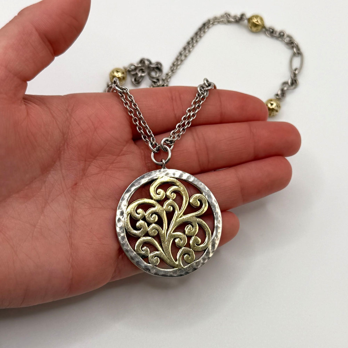 Vintage Lois Hill Sterling Silver & Gold Accented Pendant Necklace