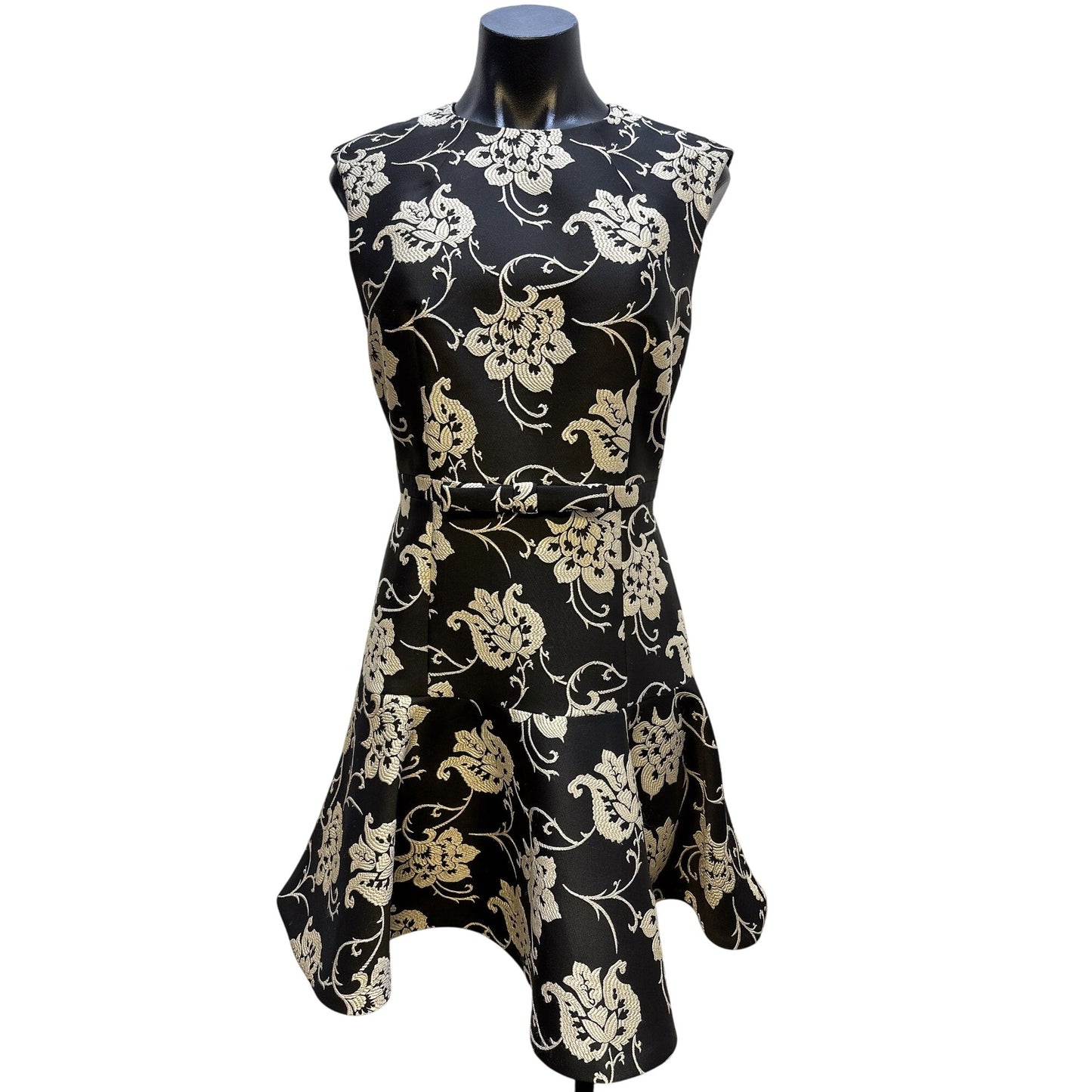 Ted Baker London Black & Ivory Brocade Sleeveless A-Line Dress Size 2