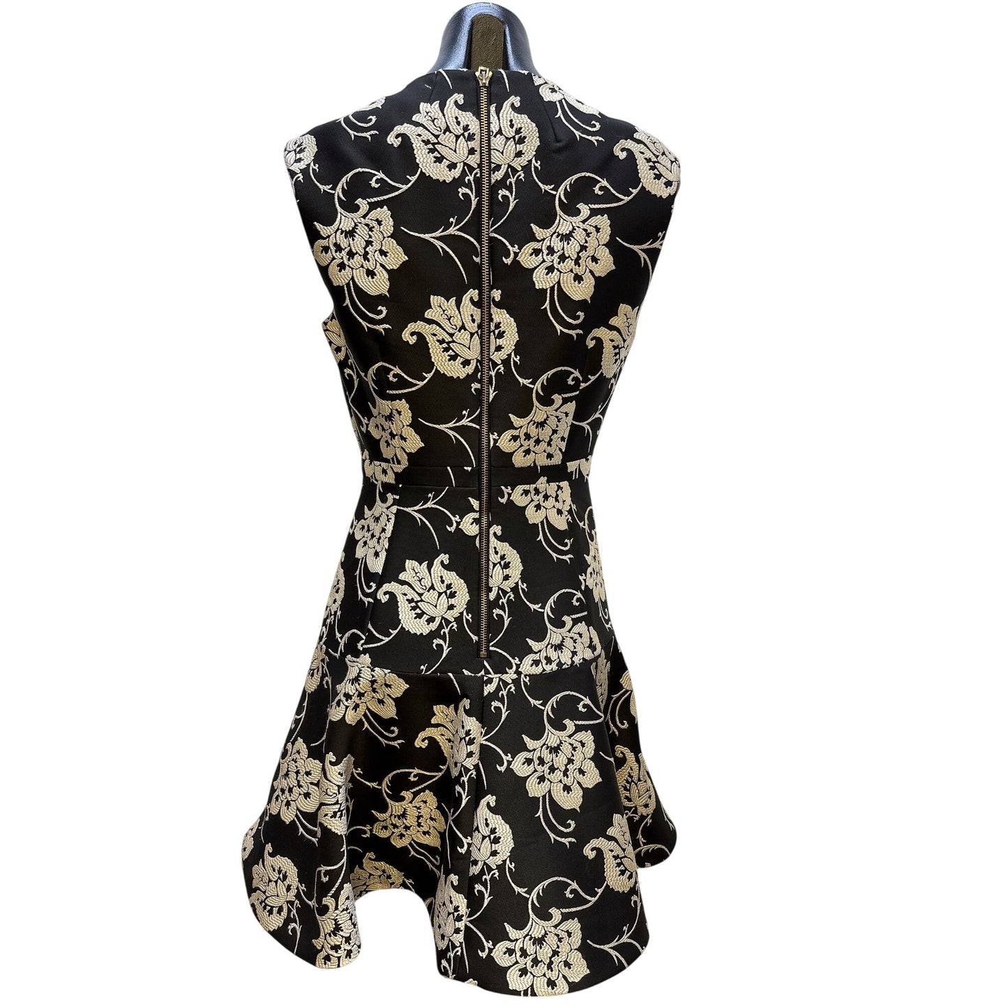 Ted Baker London Black & Ivory Brocade Sleeveless A-Line Dress Size 2