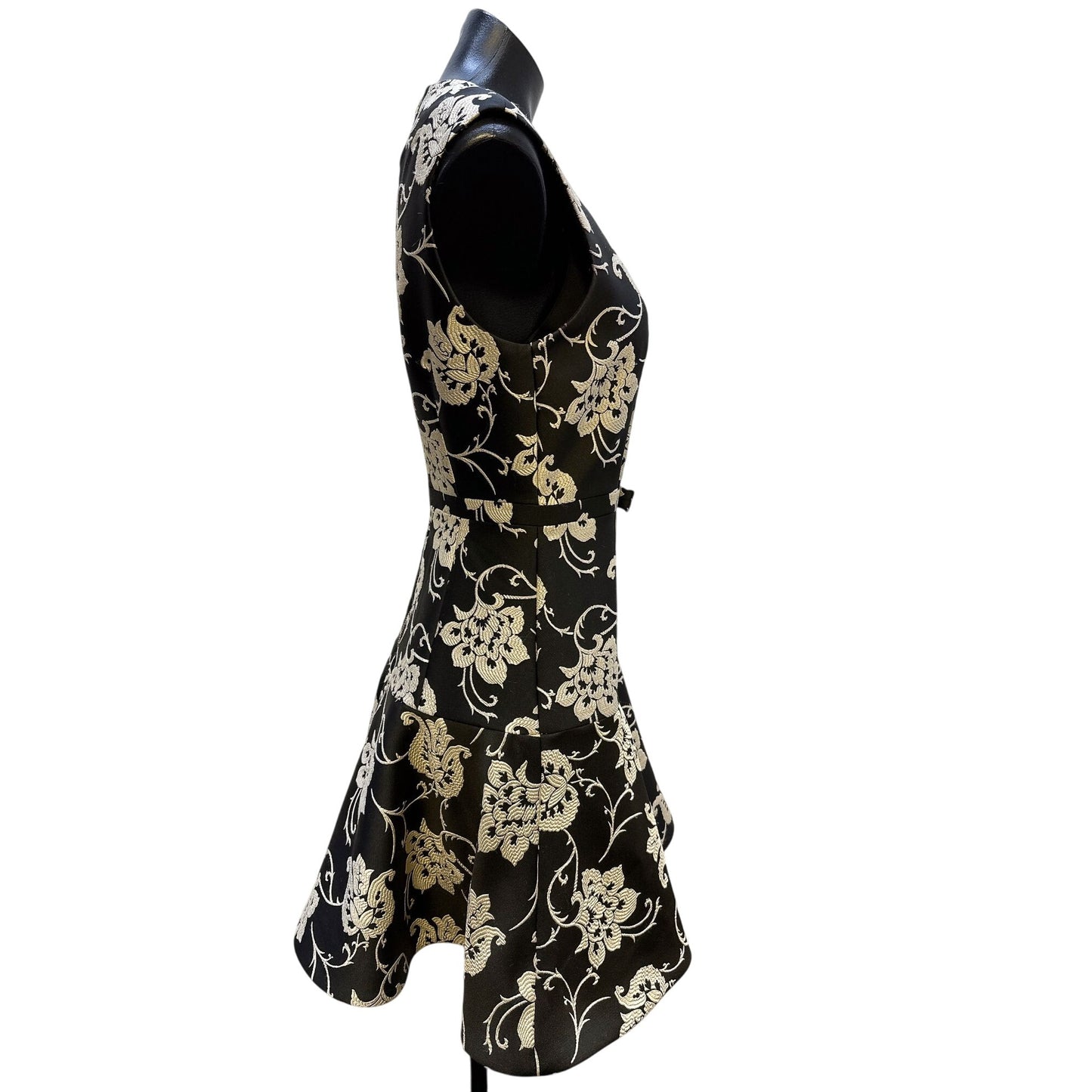 Ted Baker London Black & Ivory Brocade Sleeveless A-Line Dress Size 2