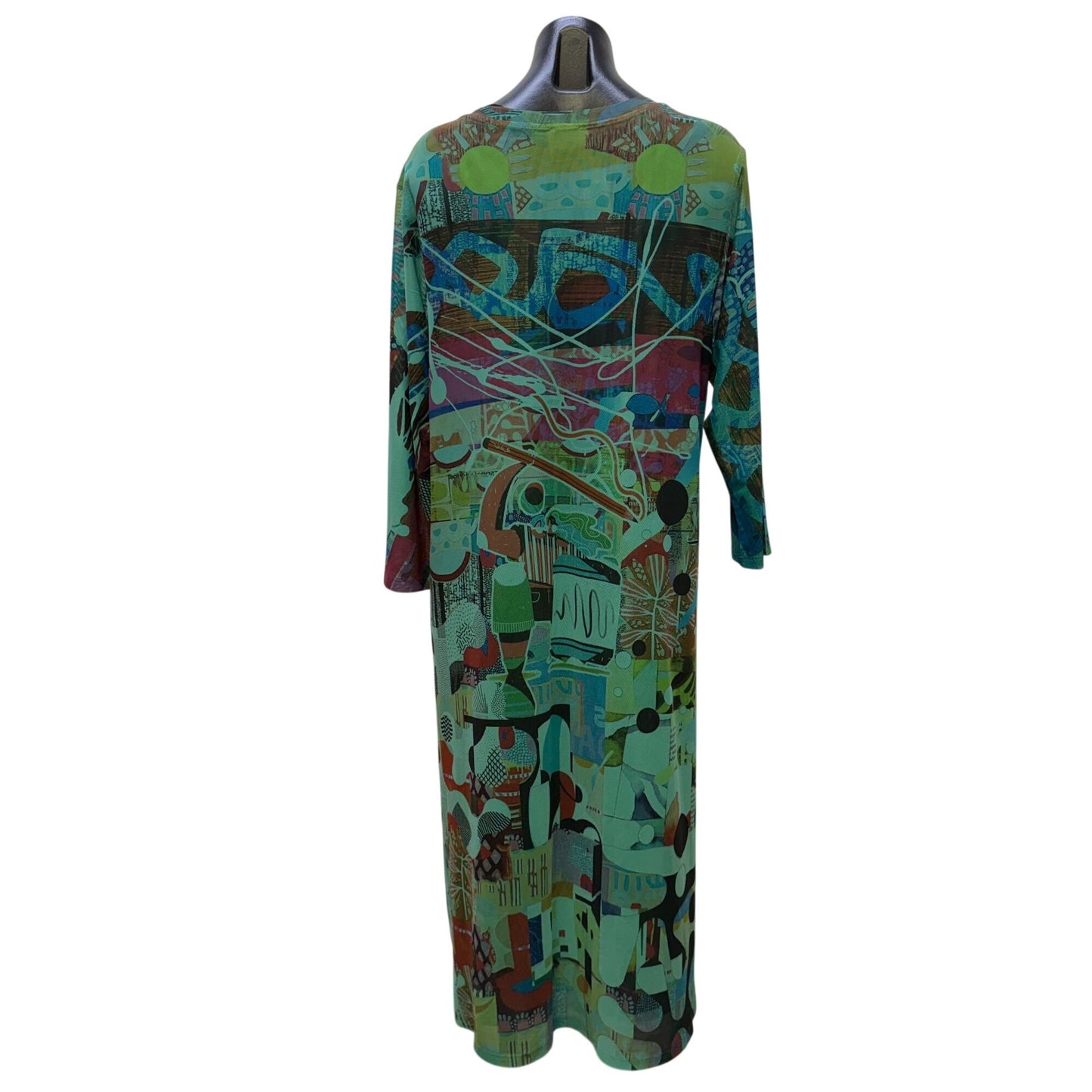 Inoah Teal Multi Abstract Print Long Sleeve Midi Dress L