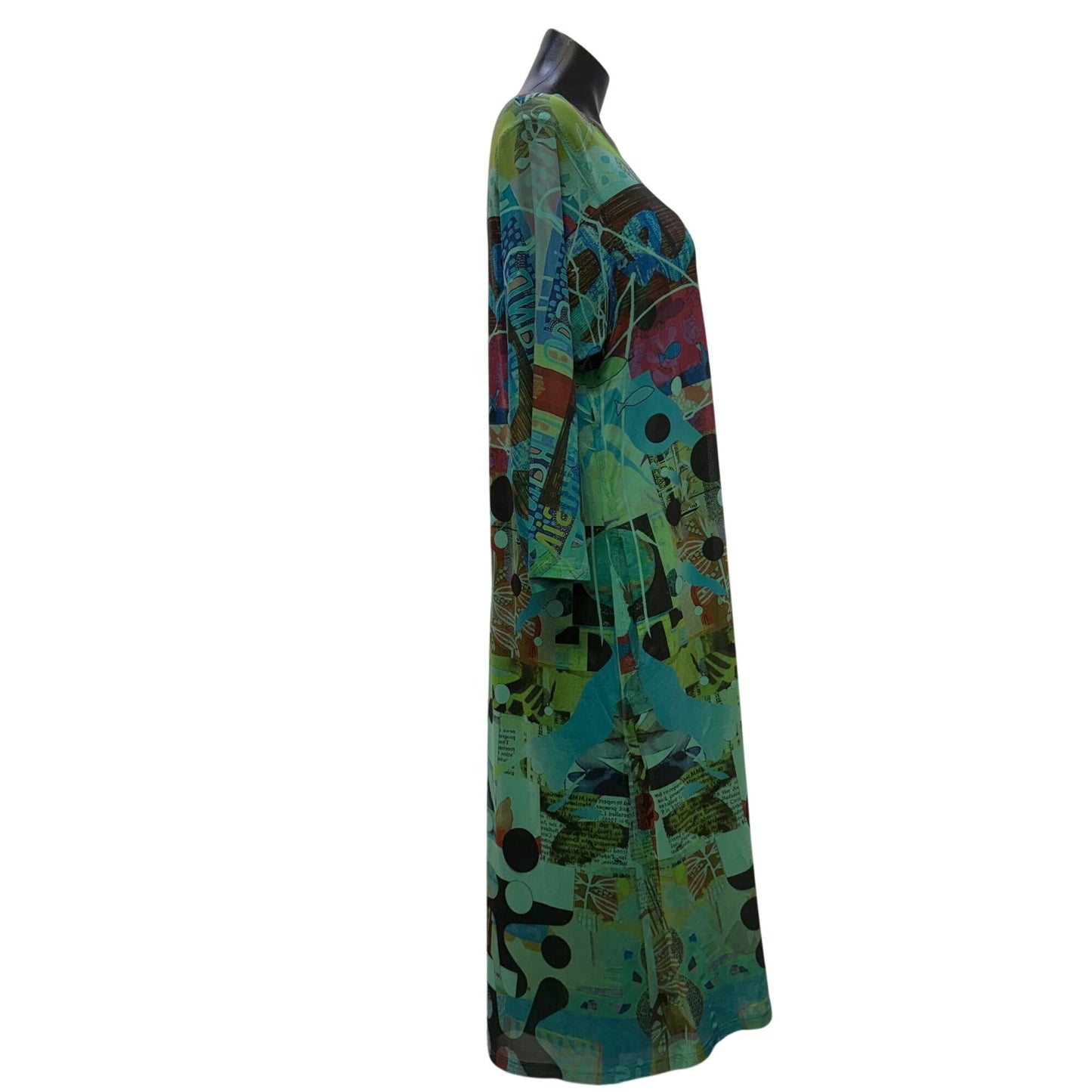Inoah Teal Multi Abstract Print Long Sleeve Midi Dress L
