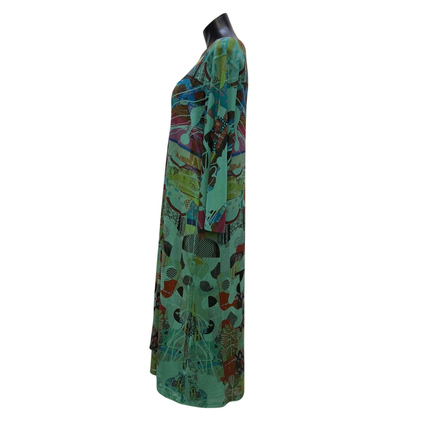 Inoah Teal Multi Abstract Print Long Sleeve Midi Dress L