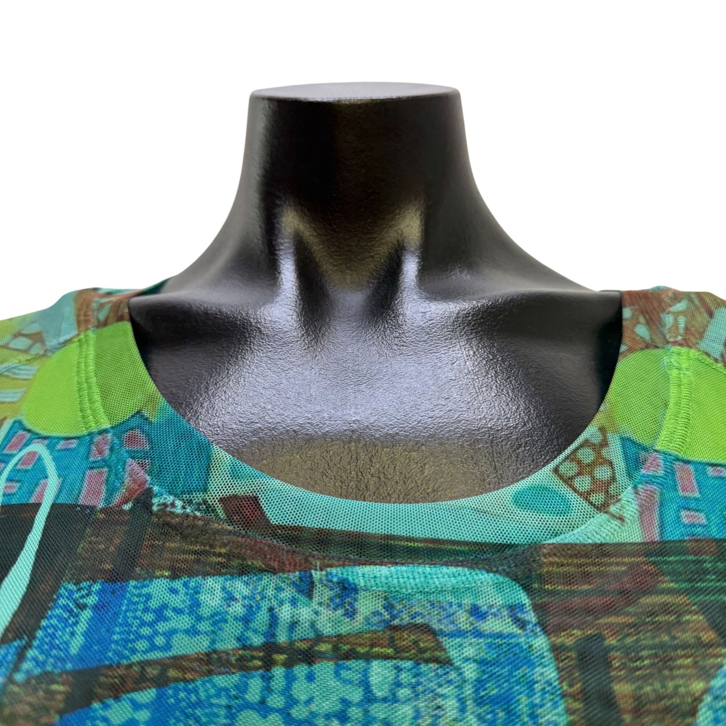 Inoah Teal Multi Abstract Print Long Sleeve Midi Dress L