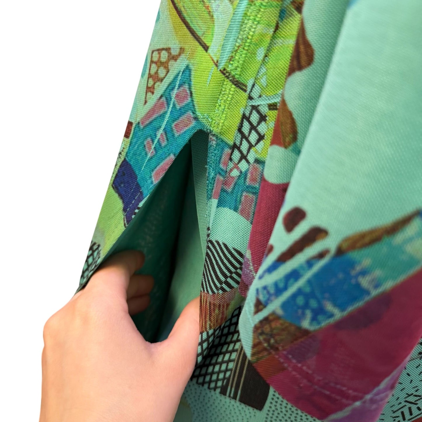 Inoah Teal Multi Abstract Print Long Sleeve Midi Dress L
