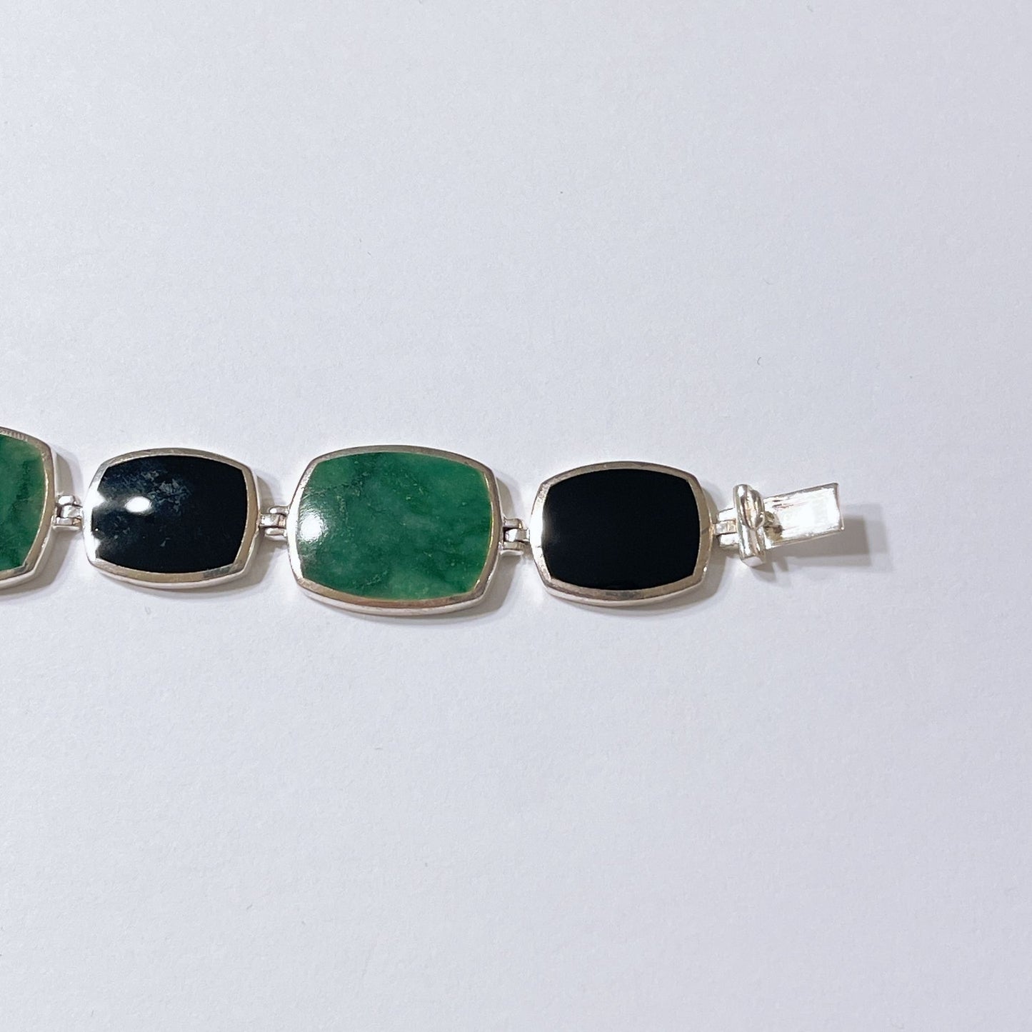 Sterling Silver Green & Black Stone Link Bracelet