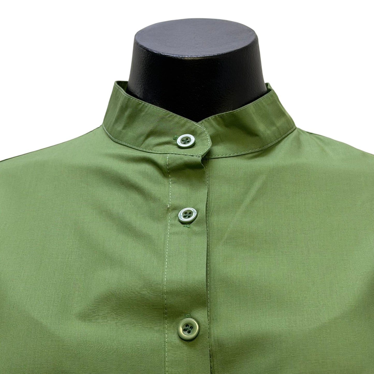 Beulah Style Ruffled Tunic Blouse Collar Green Button-Up M/L