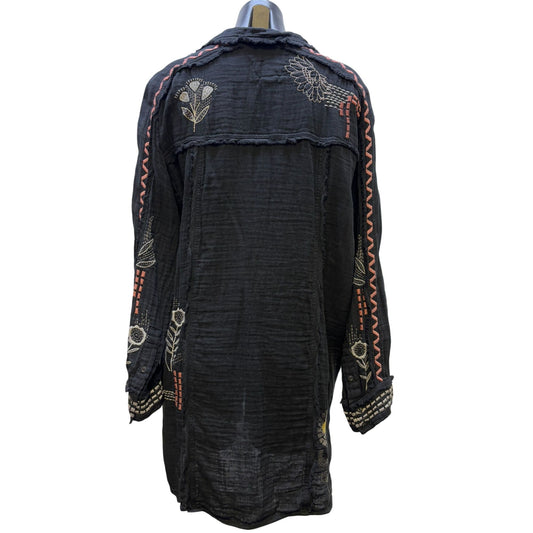 Biya Johnny Was Black Embroidered Floral Tunic Blouse L