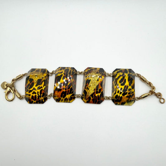 Betsey Johnson Leopard Print Gold Acrylic Statement Bracelet