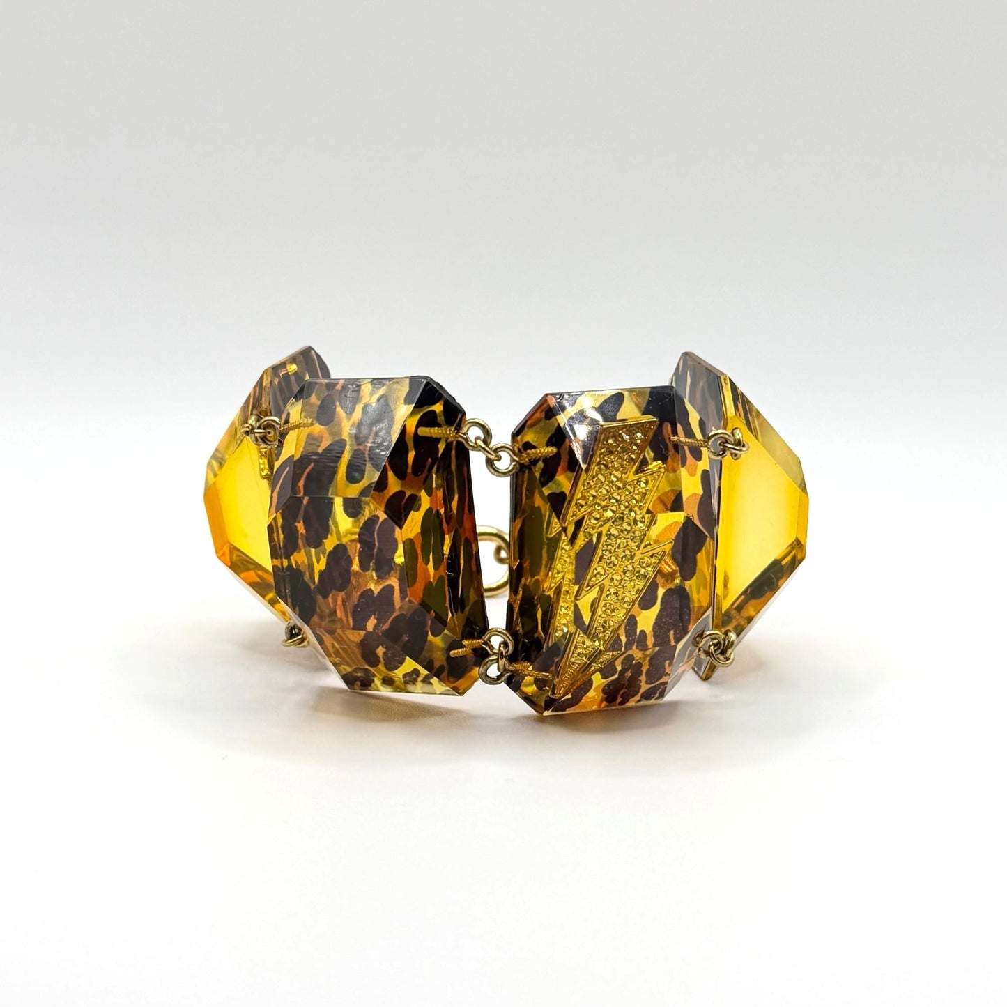 Betsey Johnson Leopard Print Gold Acrylic Statement Bracelet