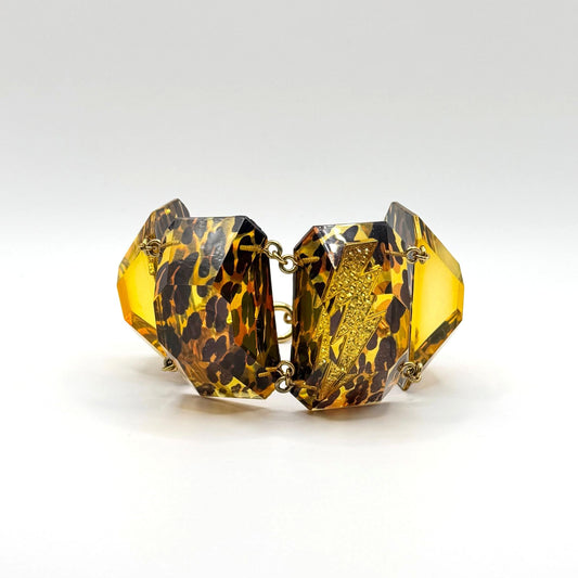 Betsey Johnson Leopard Print Gold Acrylic Statement Bracelet