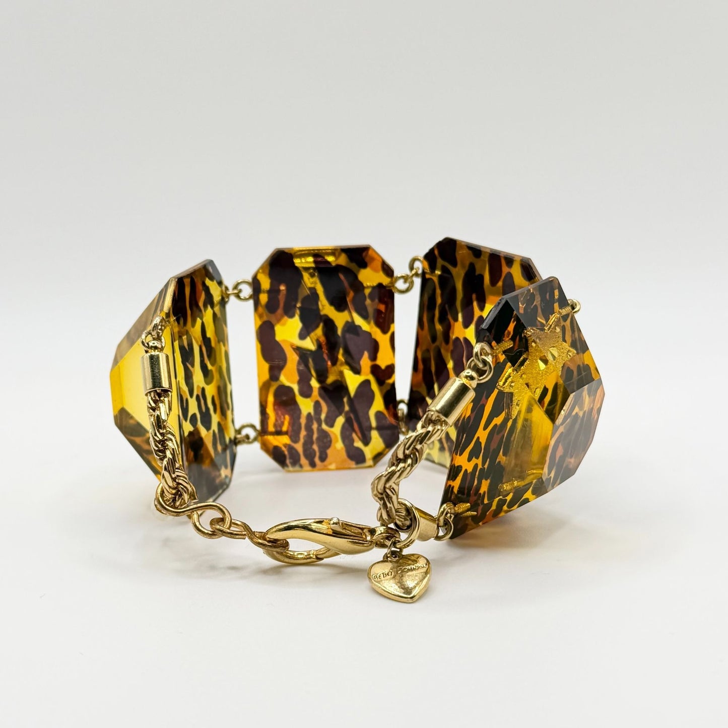 Betsey Johnson Leopard Print Gold Acrylic Statement Bracelet
