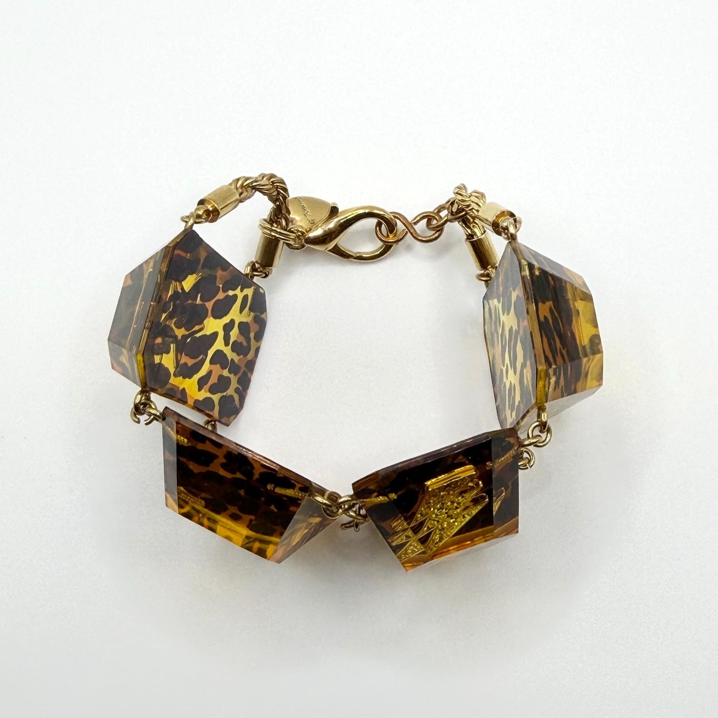 Betsey Johnson Leopard Print Gold Acrylic Statement Bracelet