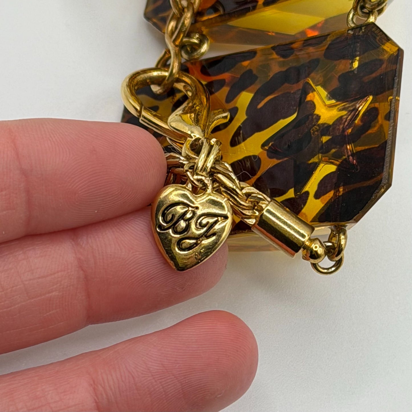 Betsey Johnson Leopard Print Gold Acrylic Statement Bracelet